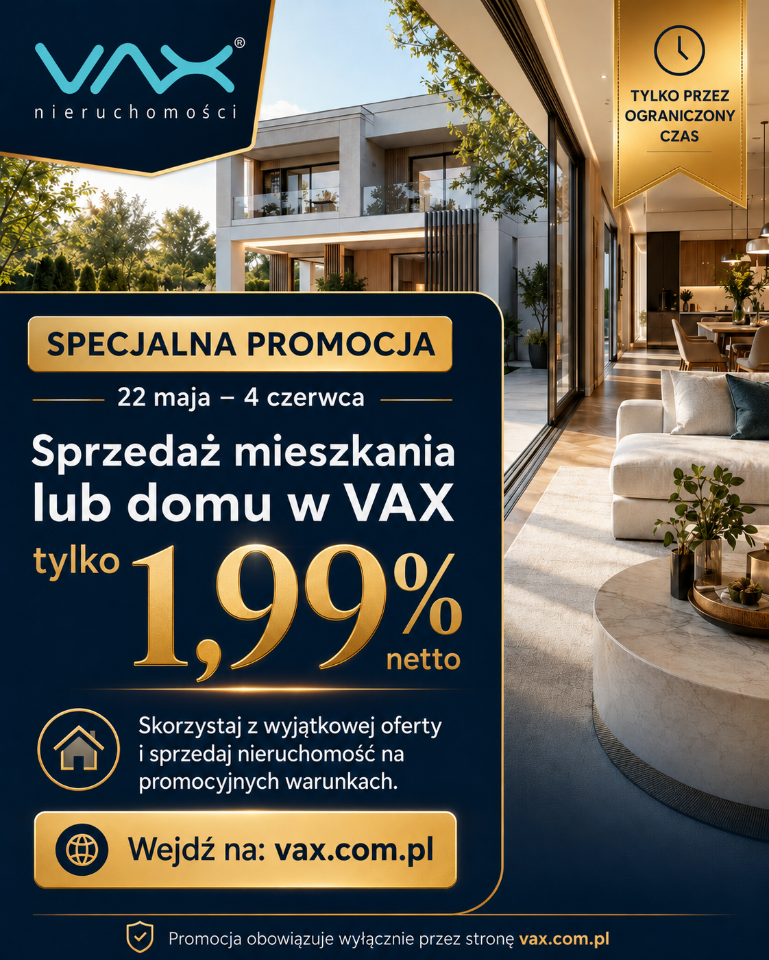 Sprzedaż mieszkania lub domu w VAX za 1,99% netto
